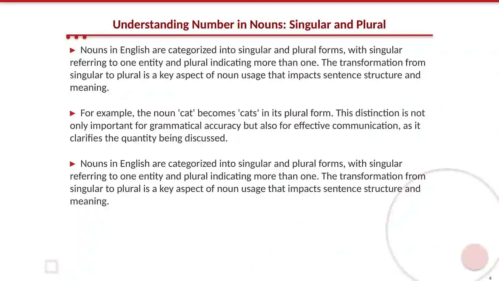 The grammatical categories of nouns:number and case 4