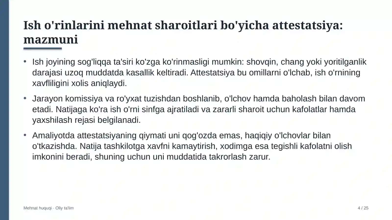 Buxgalteriya xizmatlarida ish o'rinlarini mehnat sharoitlari bo'yicha attestatsiyadan o'tkazish 4