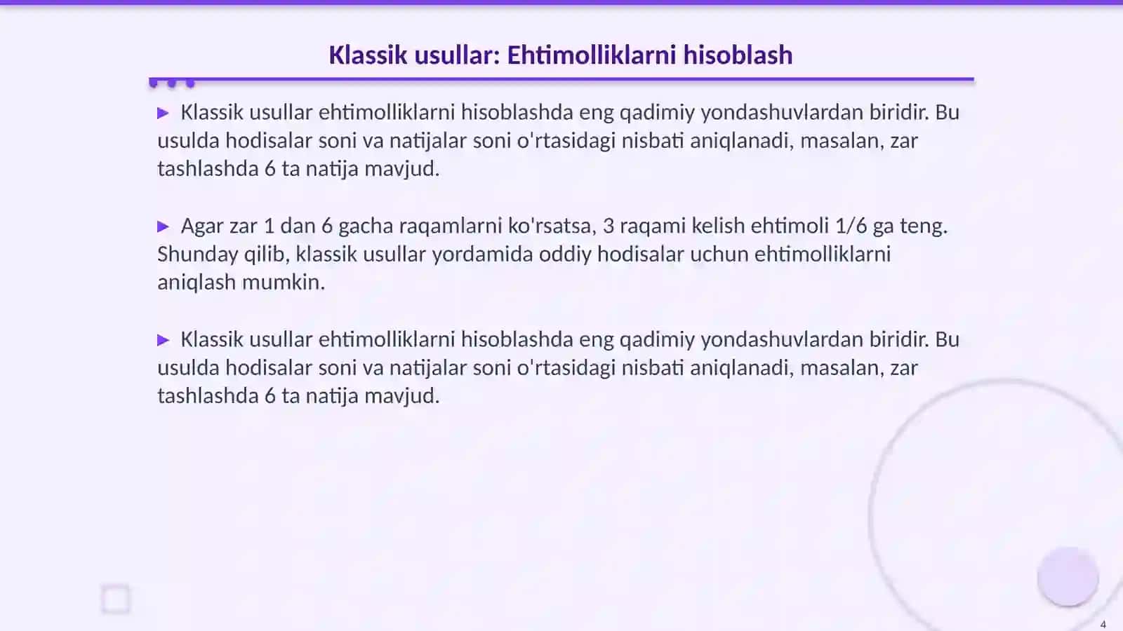 Ehtimolliklarni hisoblash usullari 4