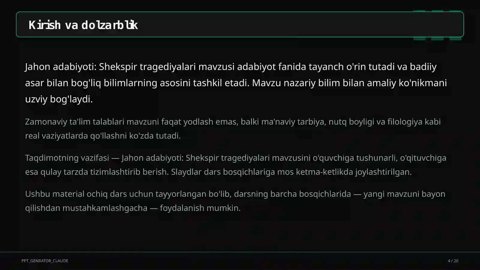 Jahon adabiyoti: Shekspir tragediyalari (10-sinf) 4