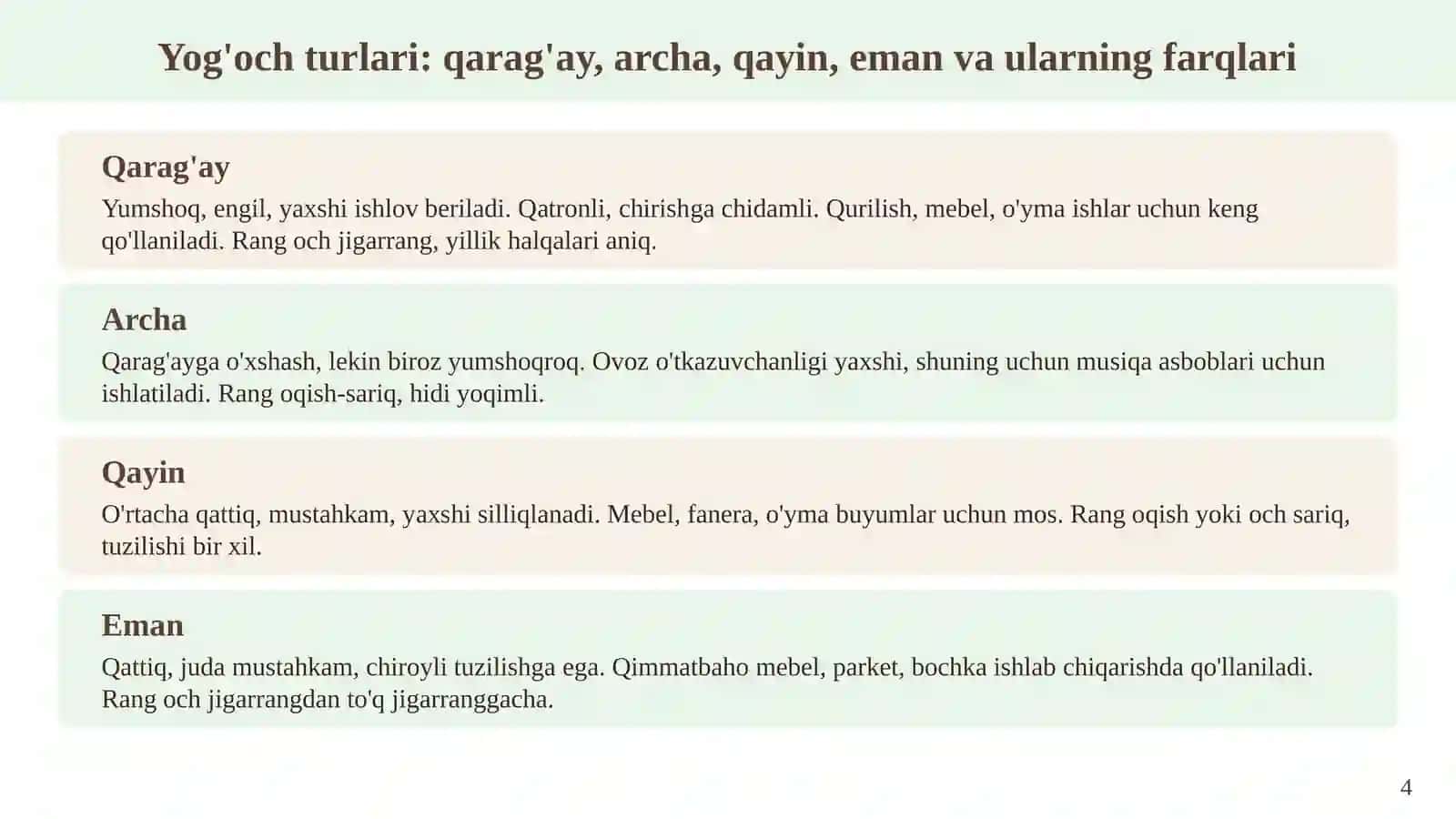Yog'ochga ishlov berish texnologiyasi va buyumlar tayyorlash 4
