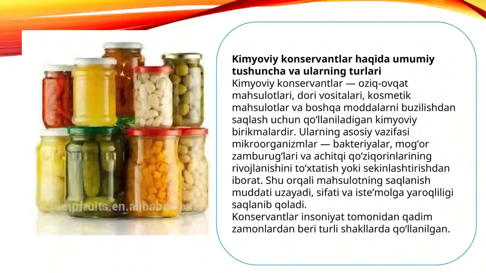 Kimyoviy konservantlar va ularning qoʻllanilishi. 4