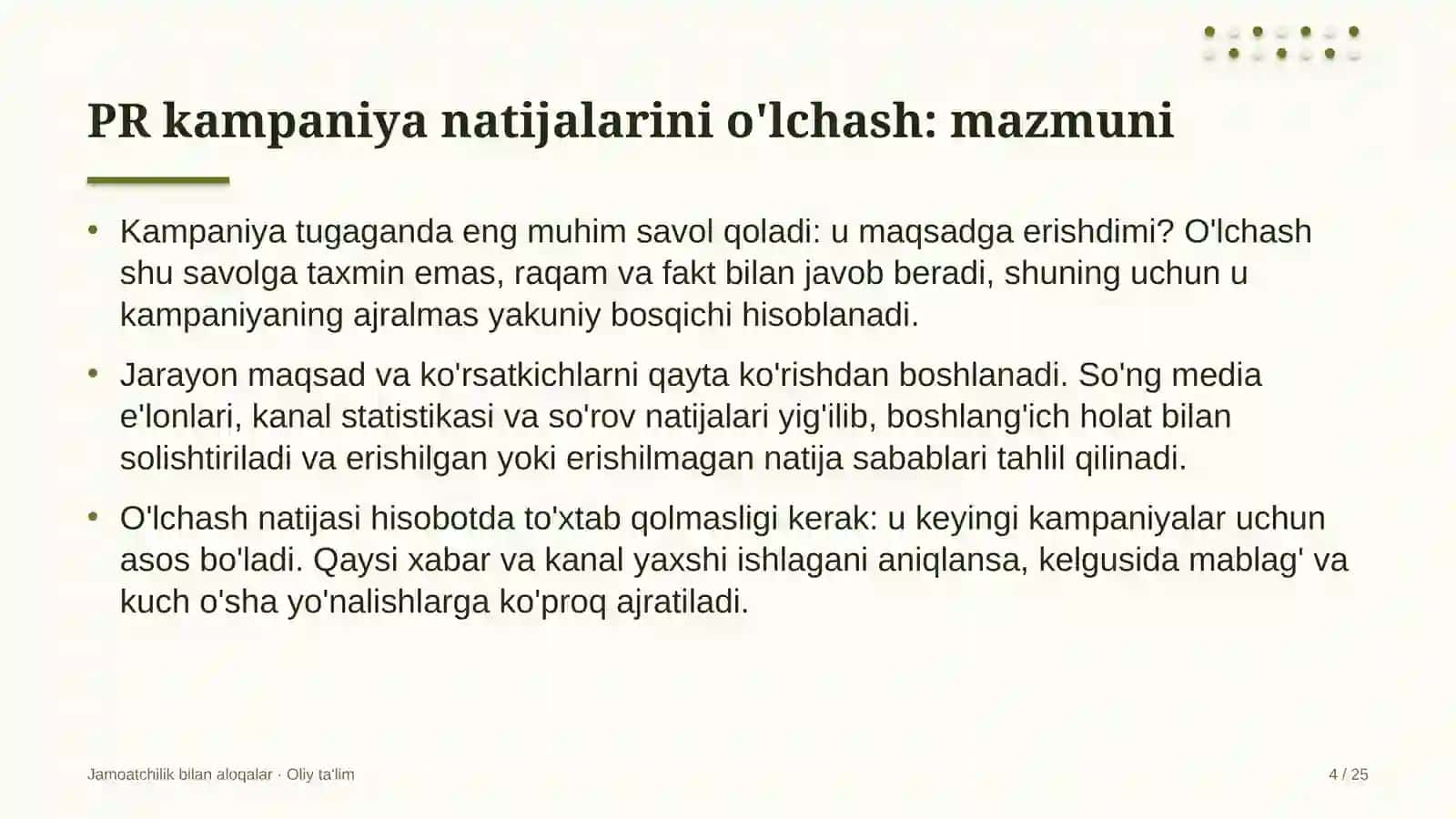 Akusherlik va ginekologiyada o'tkazilgan PR kampaniya natijalarini o'lchash 4