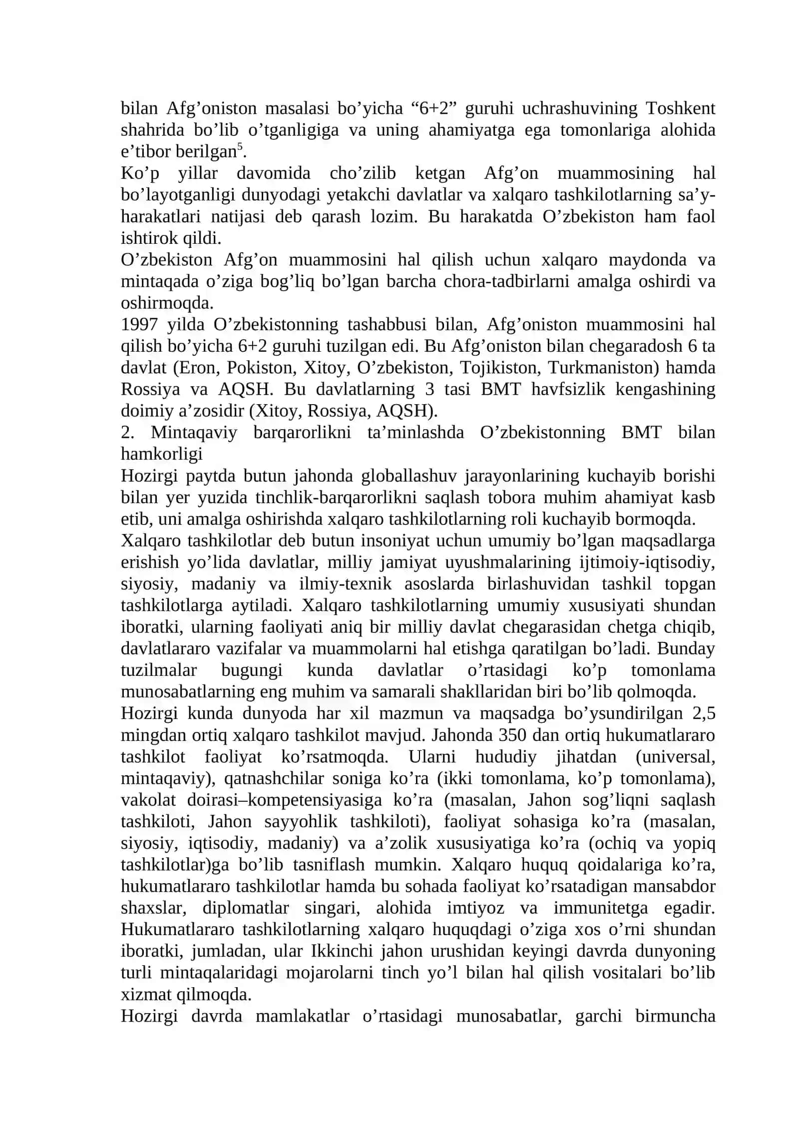 O’zbekistonning Markaziy Osiyoda tinchlik va barkarorlikni taminlashdagi o’rni 4