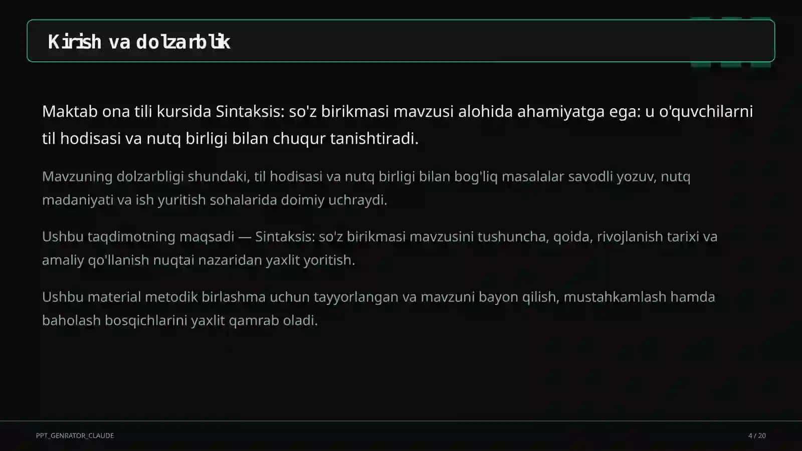 Sintaksis: so'z birikmasi (8-sinf) Ona tili (5–11) — metodik birlashma uchun 4