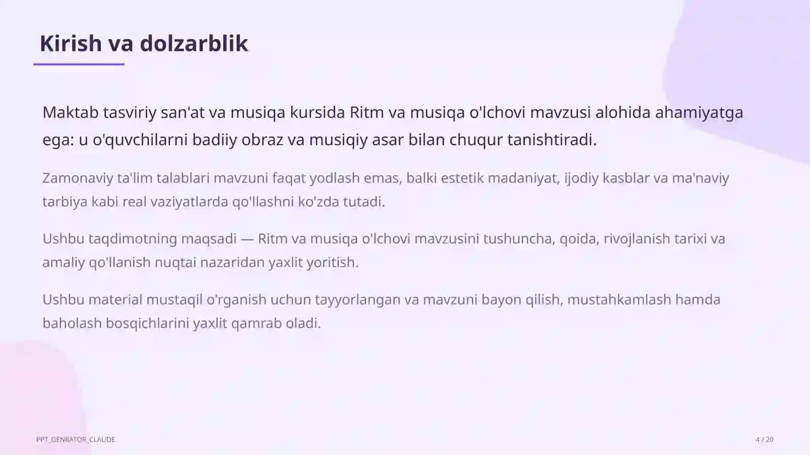 Ritm va musiqa o'lchovi (3-sinf) 4