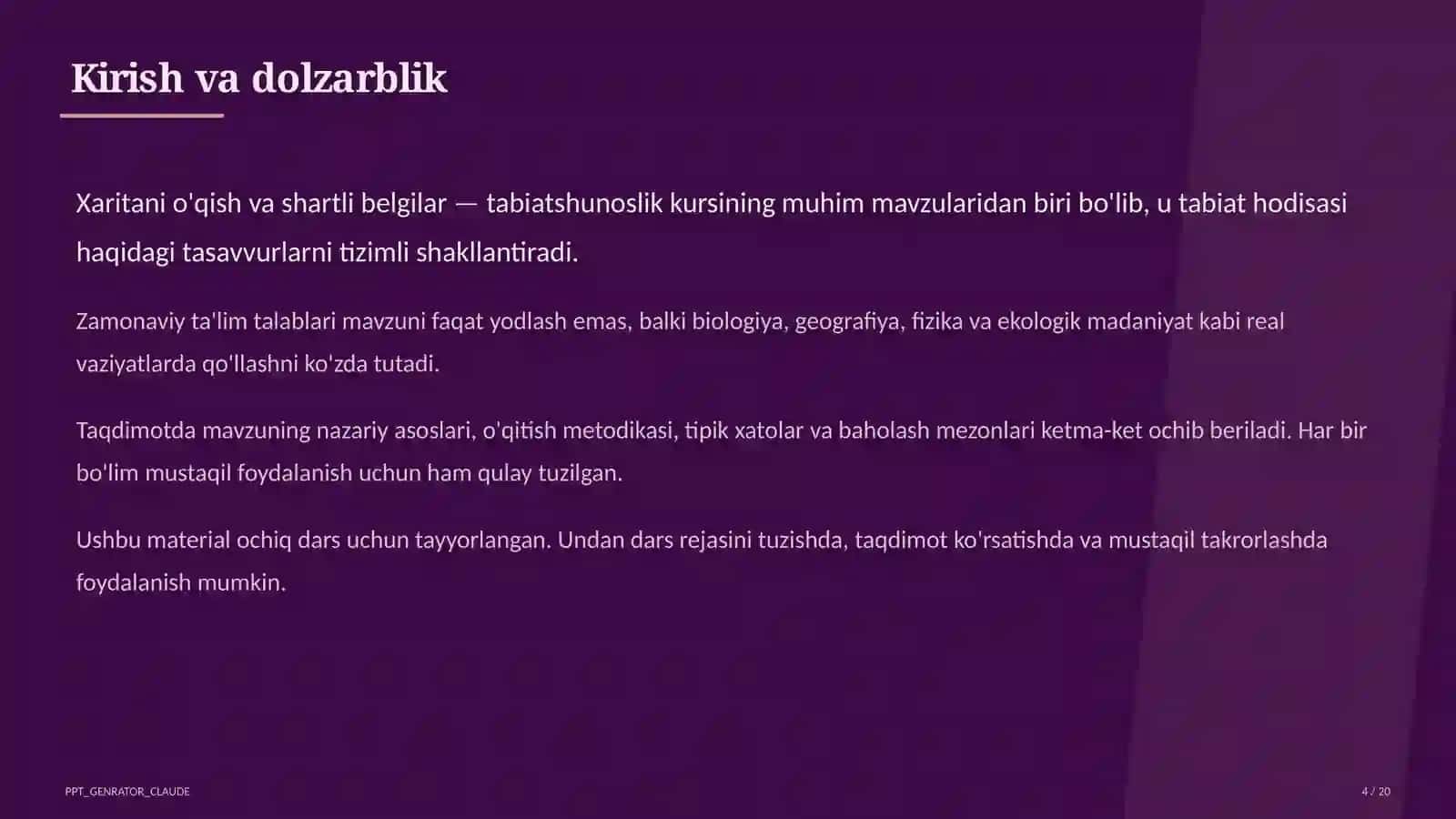 Xaritani o'qish va shartli belgilar (4-sinf) 4