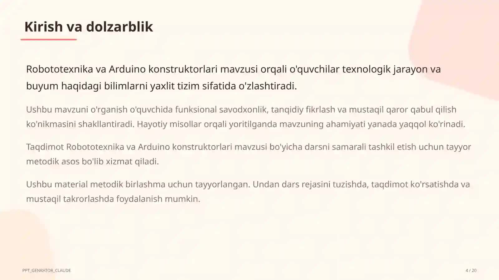 Robototexnika va Arduino konstruktorlari (9-sinf) 4
