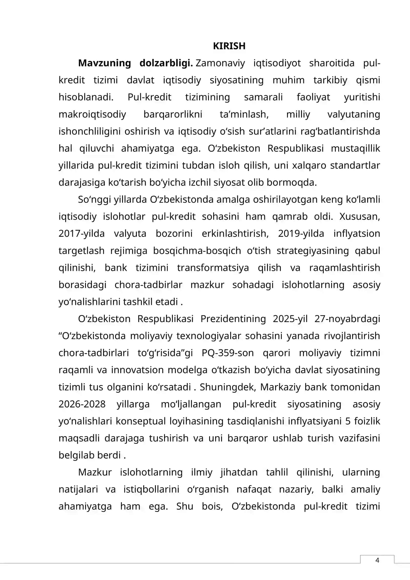O‘ZBEKISTONDA PUL-KREDIT TIZIMI SOHASIDAGI ISLOHOTLAR 4