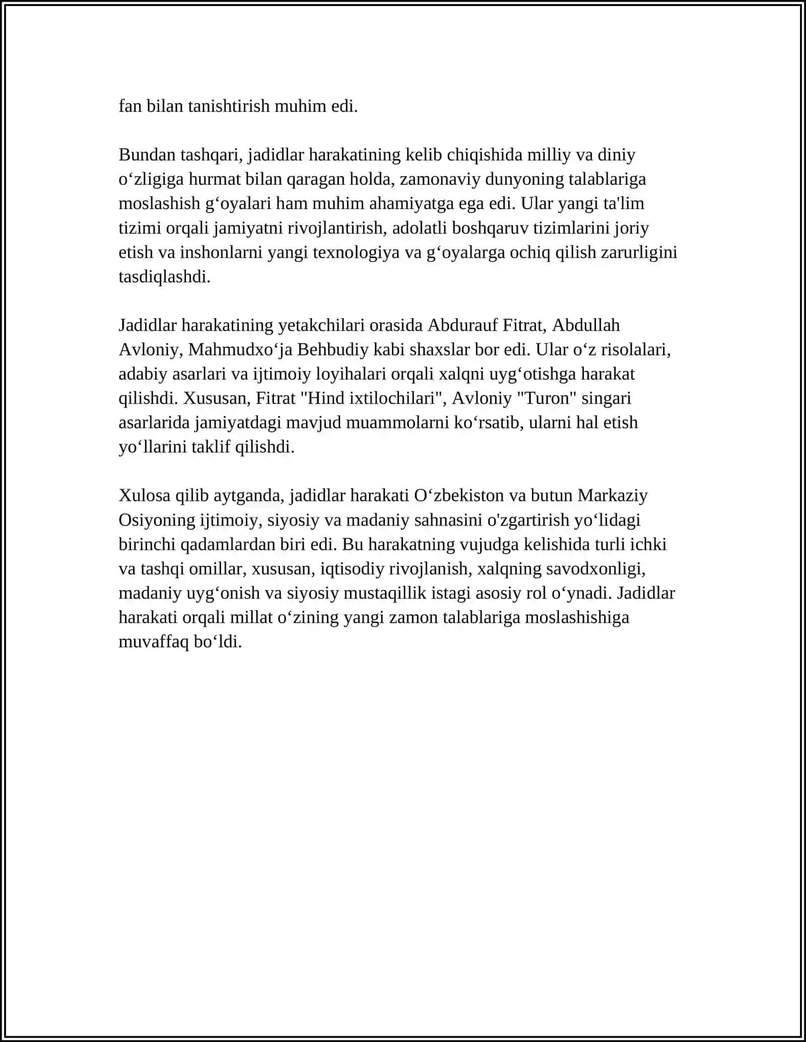 JADID MAʼRIFATPARVARLARINING OʻLKA IJTIMOIY-MANAVIY HAYOTIDA TUTGAN OʻRNI 4