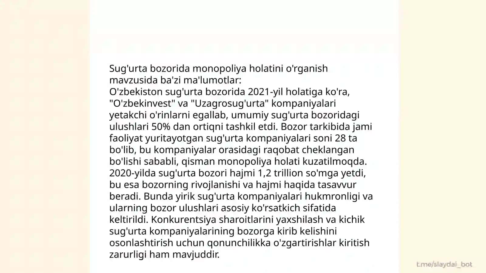 Sug'urta bozoriga raqobat va manapoliyaning ta'siri 4