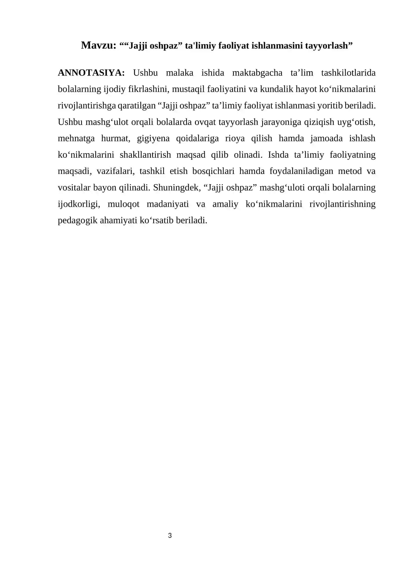 "Jajji oshpaz" ta'limiy faoliyat ishlanmasini tayyorlash 4