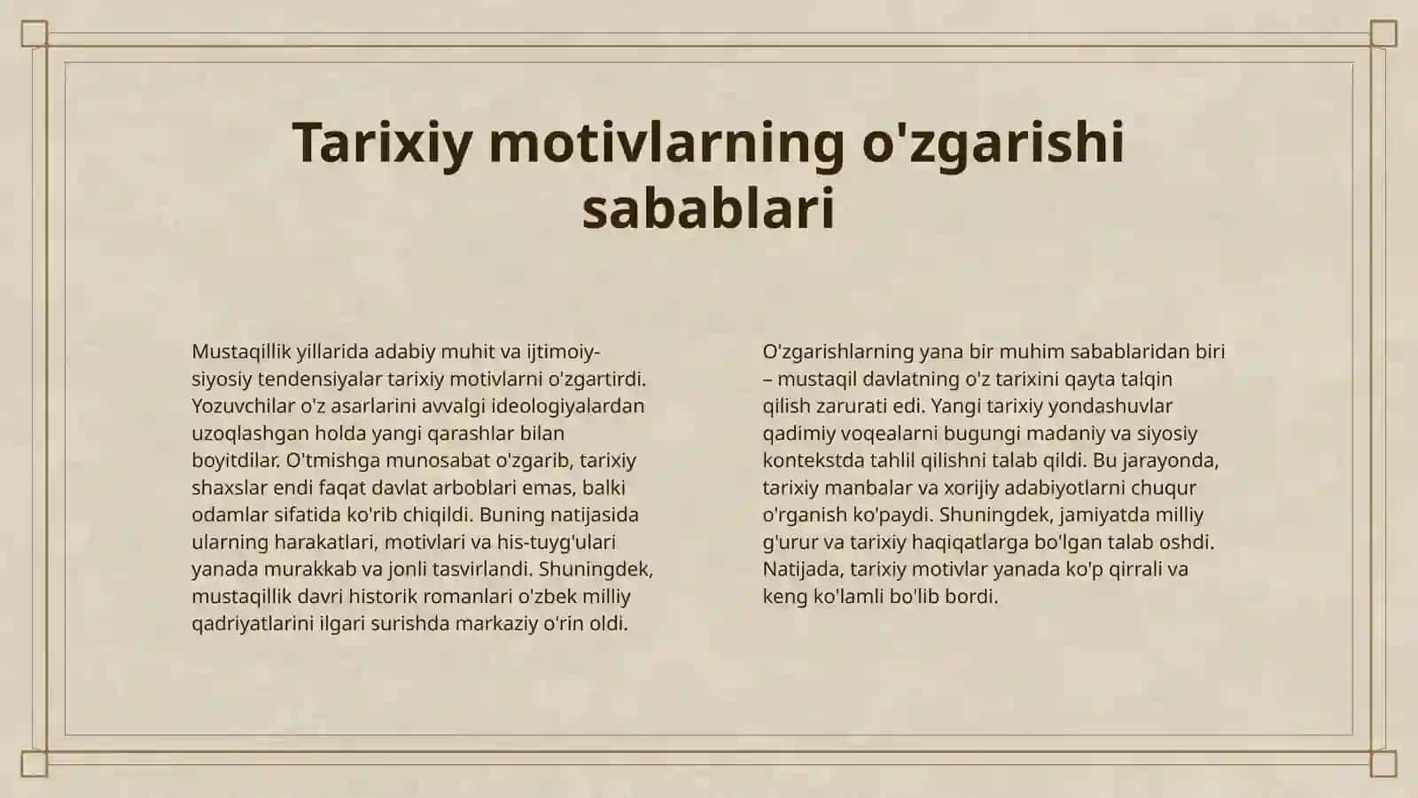MUSTAQILLIK DAVRI ROMANLARIDA TARIXIY SHAXS TALQINI: AMIR TEMUR, BOBUR KABI SIYMOLARNING YANGICHA YONDASHUVDA TASVIRLANISHI 4