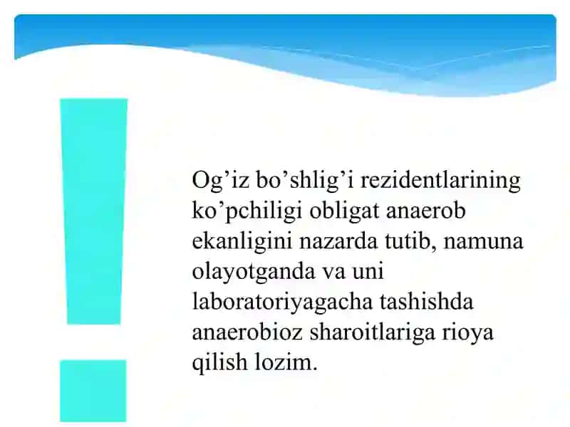 Stomatologik kasalliklarda (tish karashidan,og’iz bo’shlig’idan,so’lak bezlaridan,milk suyuqligidan,kariyes bo’shlig’i va kanalidan,tish-milk cho’ntagidan) bakteriologik tekshiruvlar uchun material olish qoidalari. 4