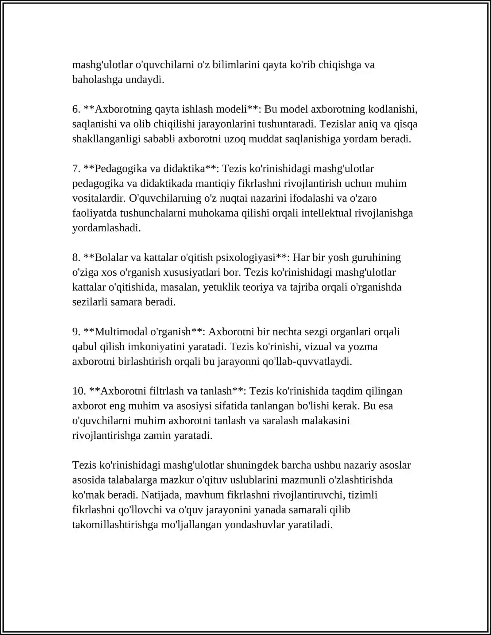 TEZIS KO'RINISHDAGI MASHG'ULOT ISHLANMALAR 4