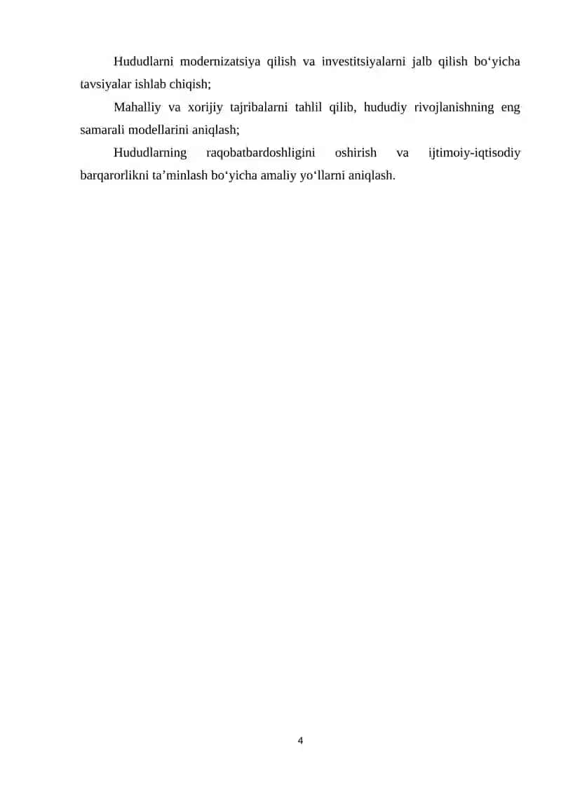 Iqtisodiyotni modernizatsiya qilish davrida xududlarni ijtimoiy- iqtisodiy rivojlantirish va investitsiyalarni jalb qilish yo'llari 4