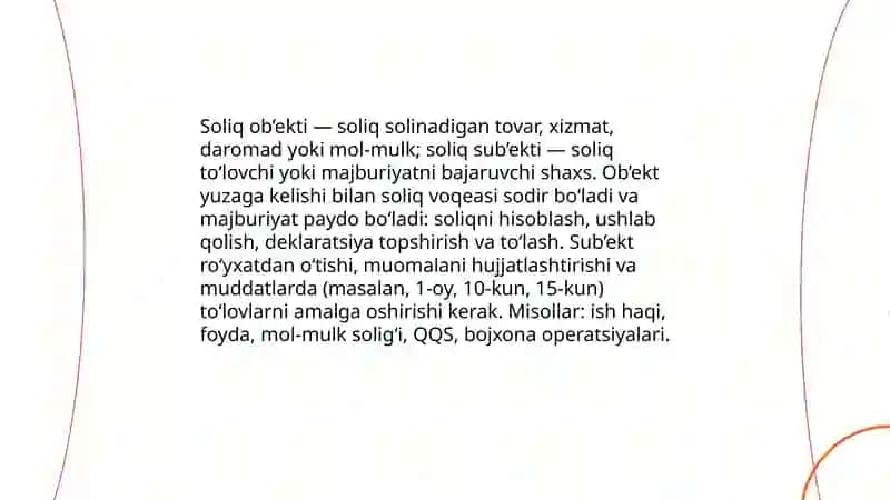 Soliq majburiyatlarini paydo bo'lishi va bajarilish muddatlari 4
