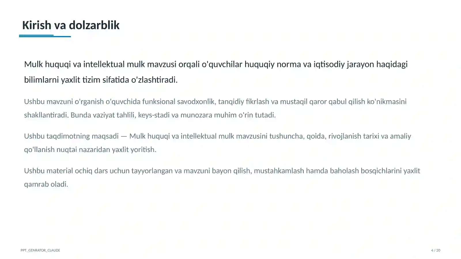 Mulk huquqi va intellektual mulk (11-sinf) 4