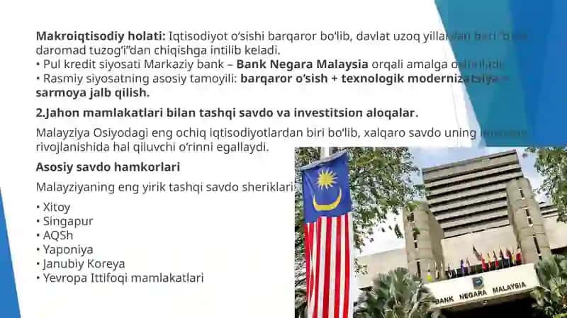 Malaziya Federatsiyasi iqtisodiyoti va jahon mamlakatlari bilan munosabatlari 4