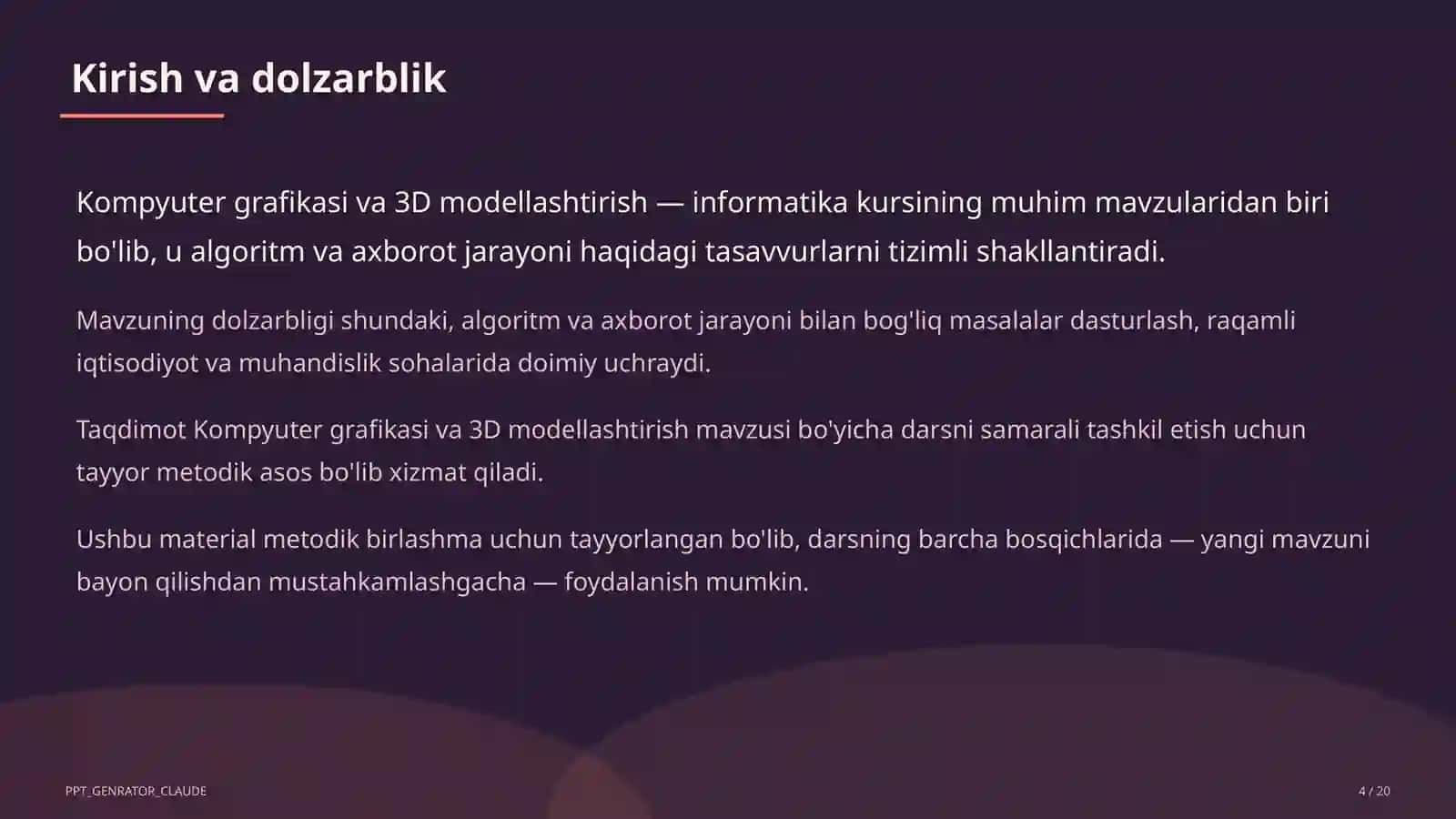 Informatika va axborot texnologiyalari (5–11) — metodik birlashma uchun 4