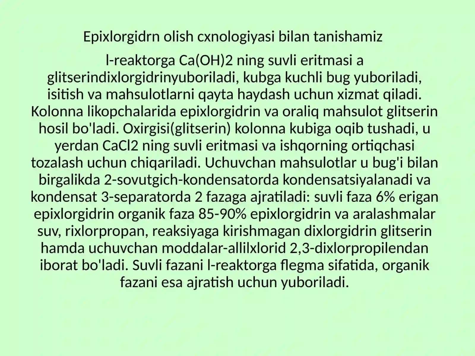 Epixlorgidrindanglitserinishlabchiqarishtexnologiyasi 4