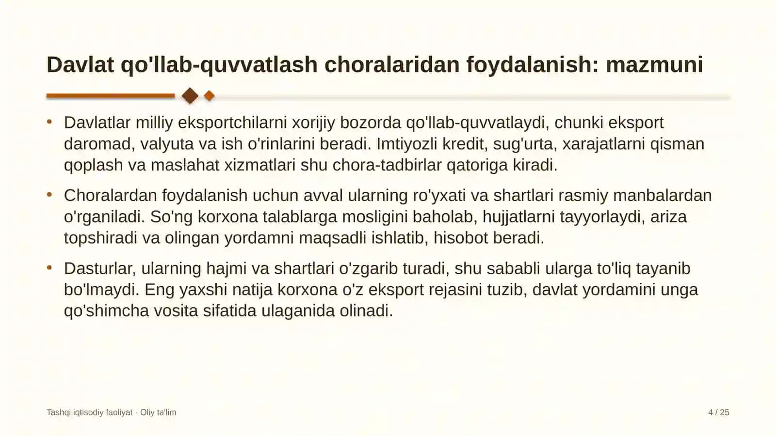 oltin qazib olish sanoatida eksportchilarni davlat qo'llab quvvatlash choralaridan foydalanish 9832 4