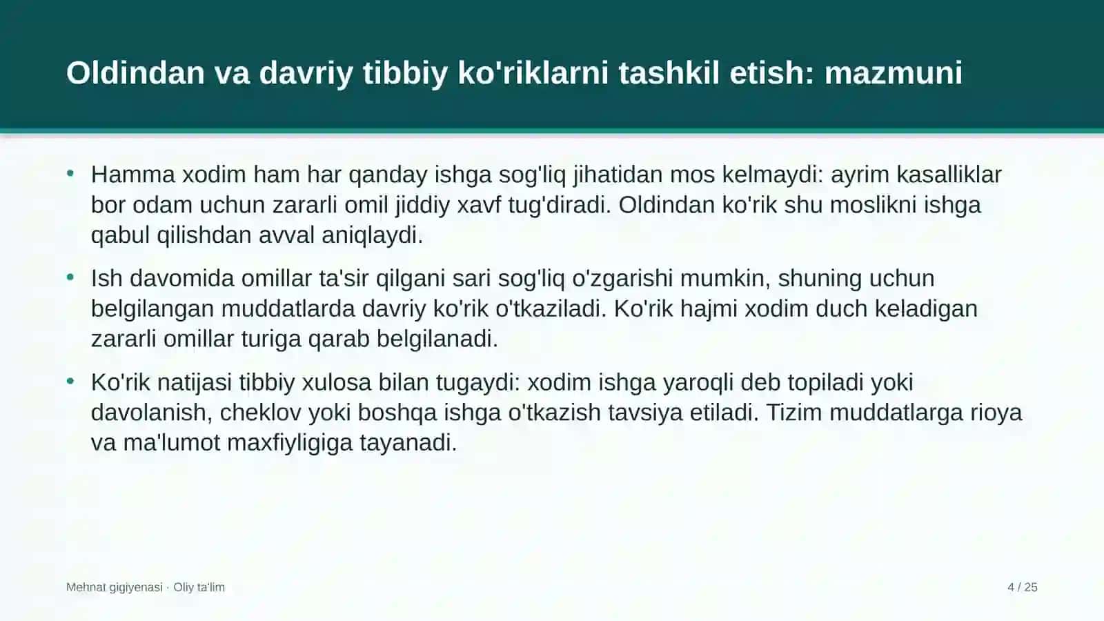 Ko'rgazma-yarmarkalarda oldindan va davriy tibbiy ko'riklarni tashkil etish 4