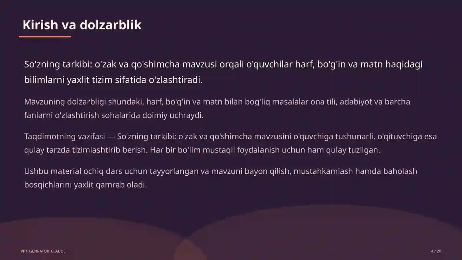 So'zning tarkibi: o'zak va qo'shimcha (3-sinf) 4