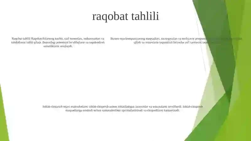 Ishlab Chiqarish Biznes Rejasini Tuzish 4