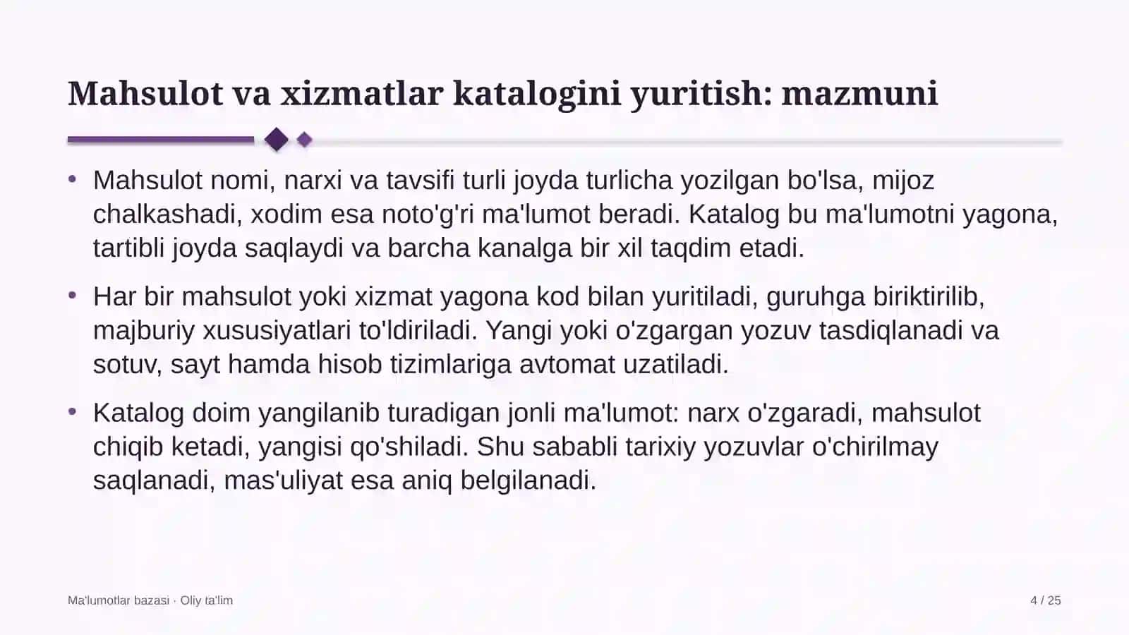 Bandlikka ko'maklashish markazlarida mahsulot va xizmatlar katalogini yuritish 4