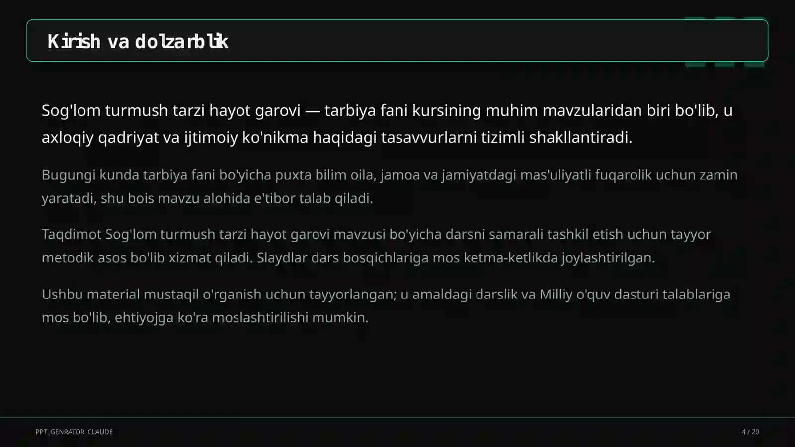 Sog'lom turmush tarzi hayot garovi (7-sinf) 4