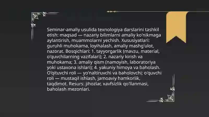 Texnalogiya darslarini tashkil etish shakllari 4