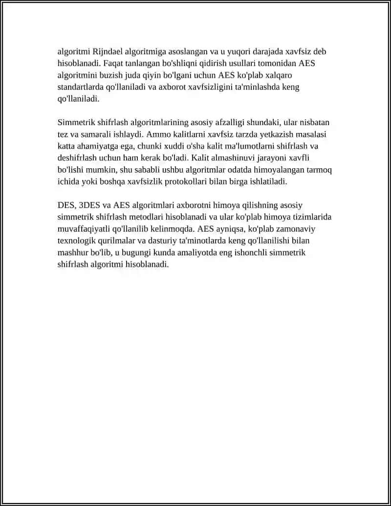 Simmetrik shifrlash va uning algoritmlari (AES, DES, 3DES) 4