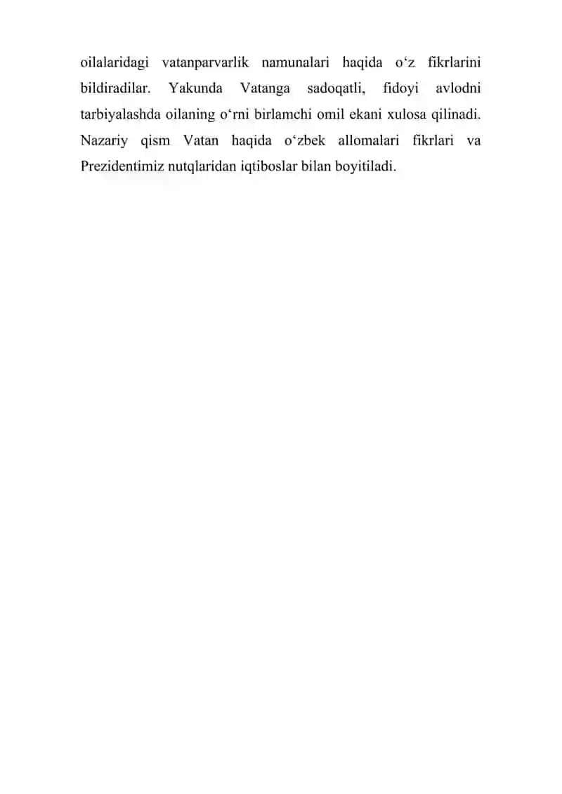Oilada vatanparvar tuygʻusini tarbiyalash yoʻllari DARS ISHLANMA 4