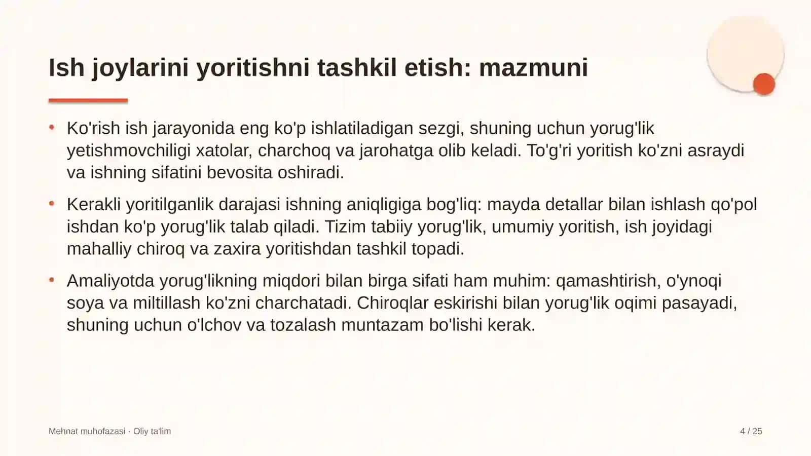Avtomobillarga gaz to'ldirish shoxobchalarida ish joylarini yoritishni tashkil etish 4