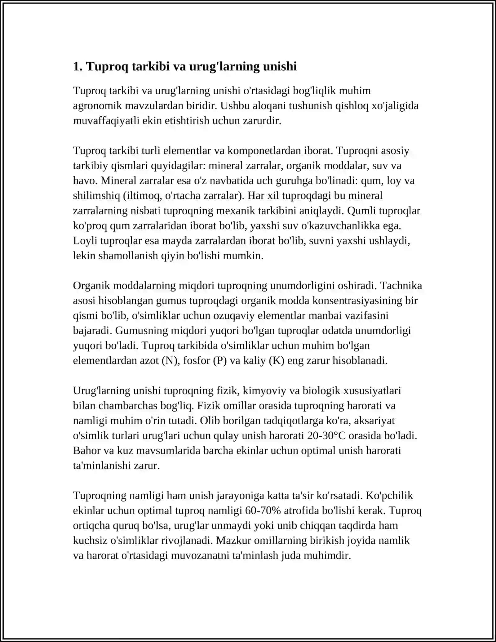 OʻSIMLIKLAR URUGʻLARINING UNISHIGA TASHQI MUHIT OMILLARINING TAʼSIRINI OʻRGANISH 4