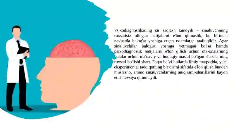 Psixodiagnostikaning kasbiy axloqiy jihatlari. Bolaning bilish sohasining diagnostikasi 4