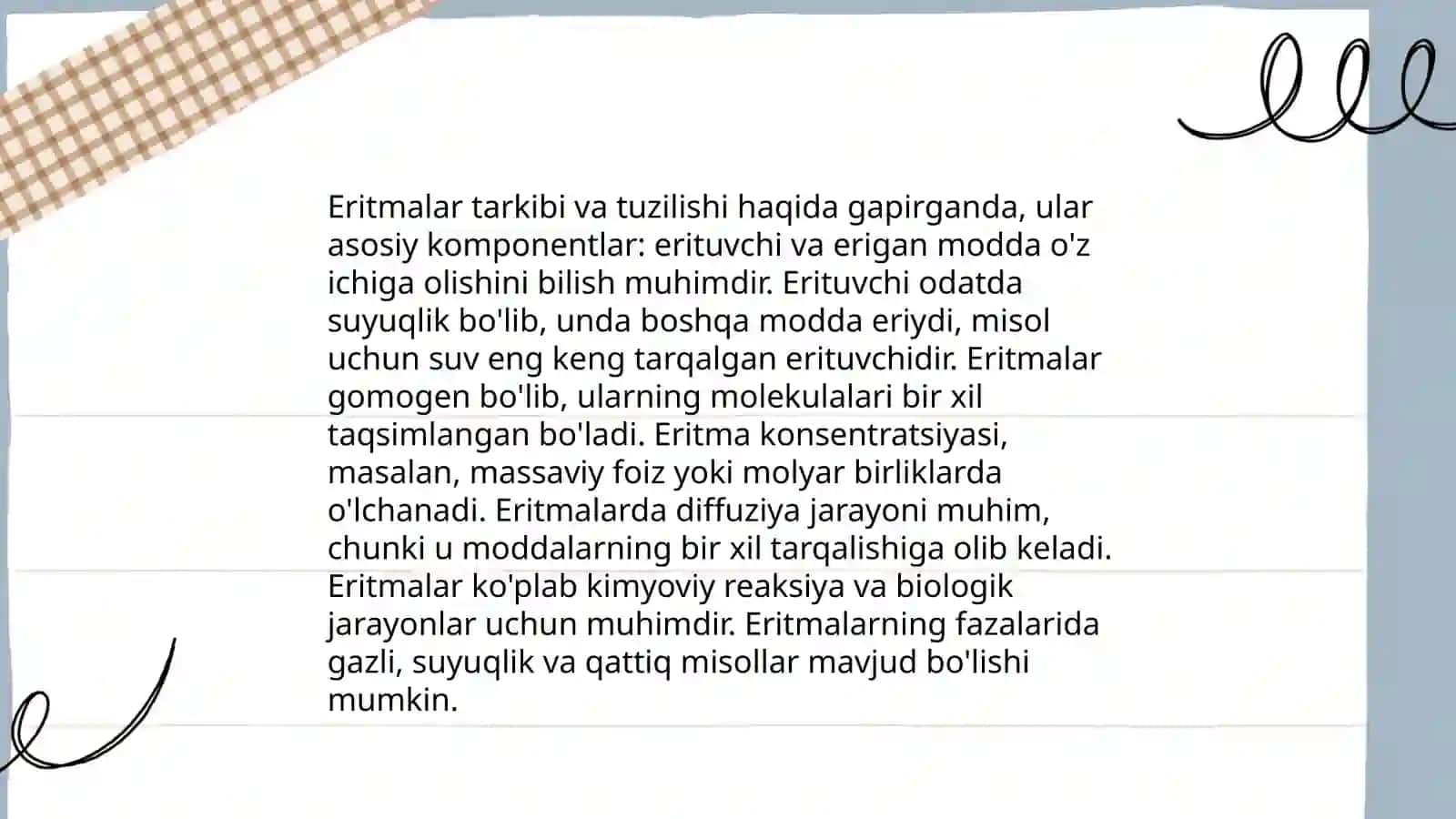 Eritmalarni termodinamik nazariyalari asosida ularning kolligativlik xossalarini aniqlash usullarini mustaqil oʻzlashtirish 4