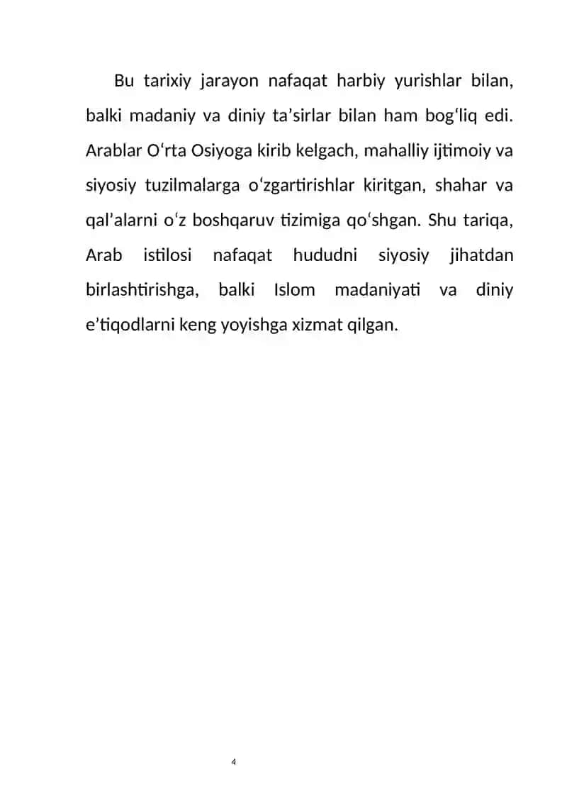 Arablarning O‘rta Osiyoni istilo qilishi  mavzusida 4