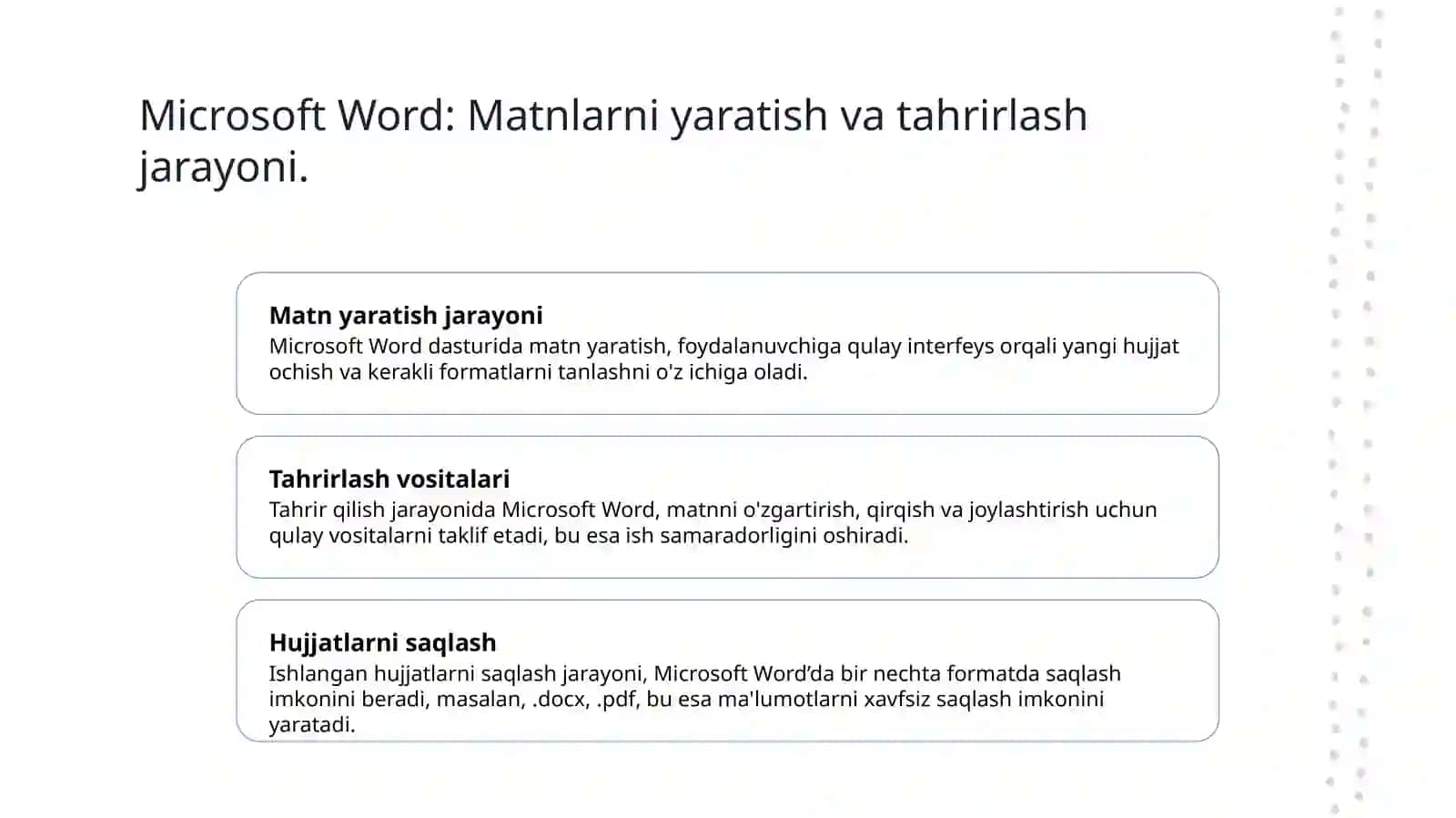 Matinli malumotlarni qayta ishlash dasturining imkoniyatlari 4
