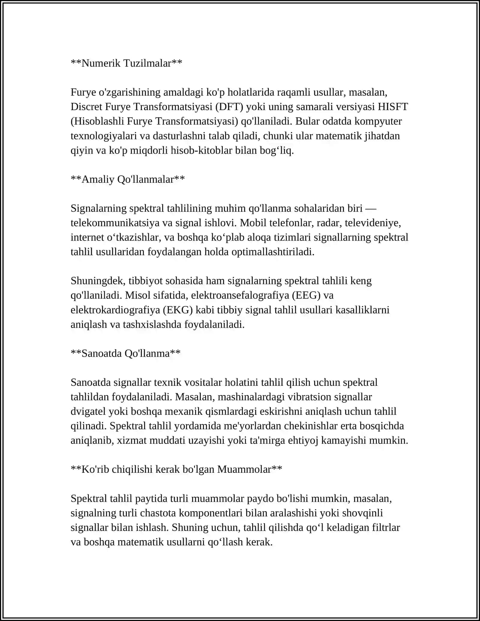 SIGNALARNI SPEKTR ORQALI IFODALASH, DISKRET FURYE O'TKAZISH 4