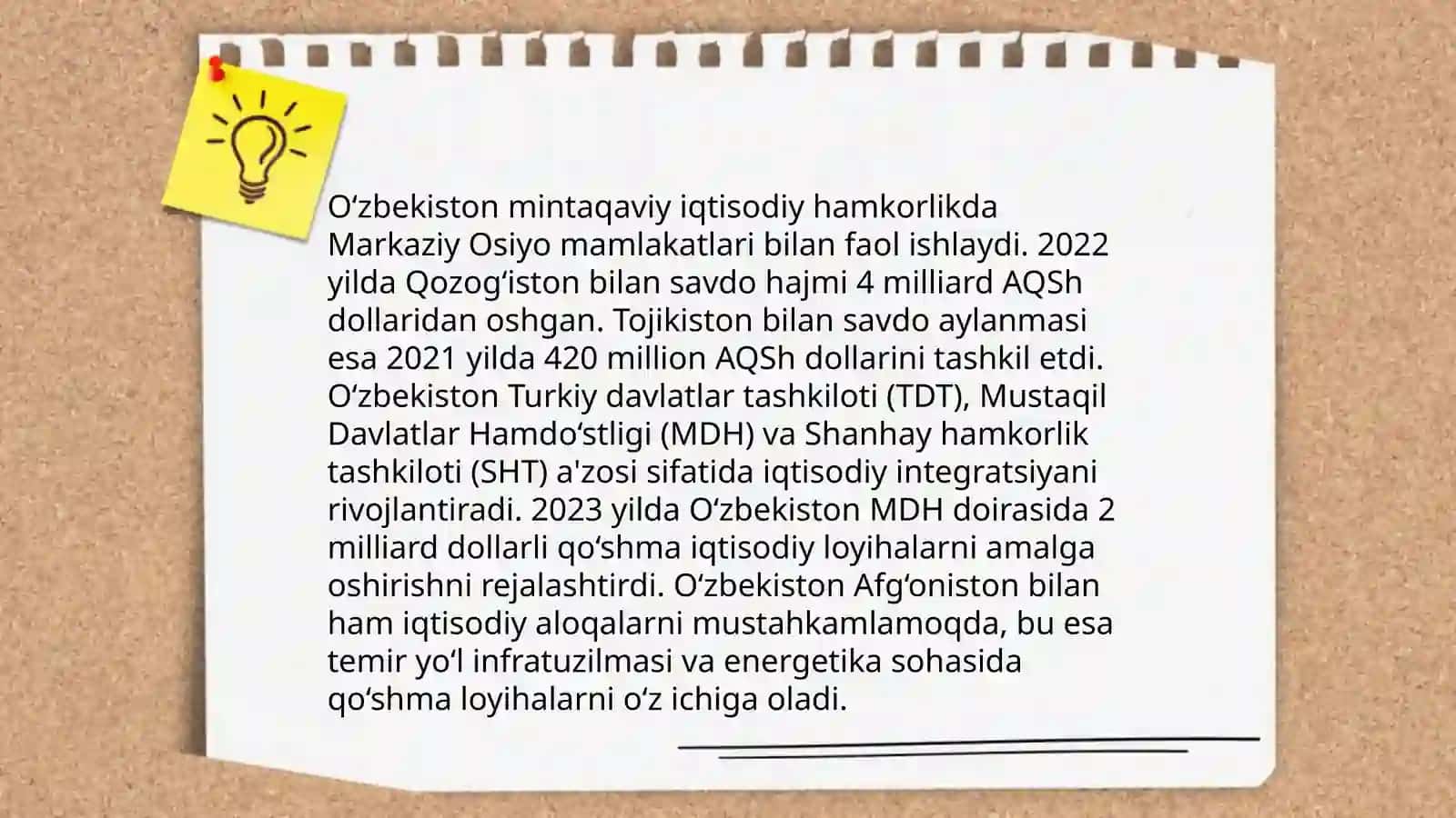 O‘zbekistonning jahon iqtisodiyotidagi o'rni 4