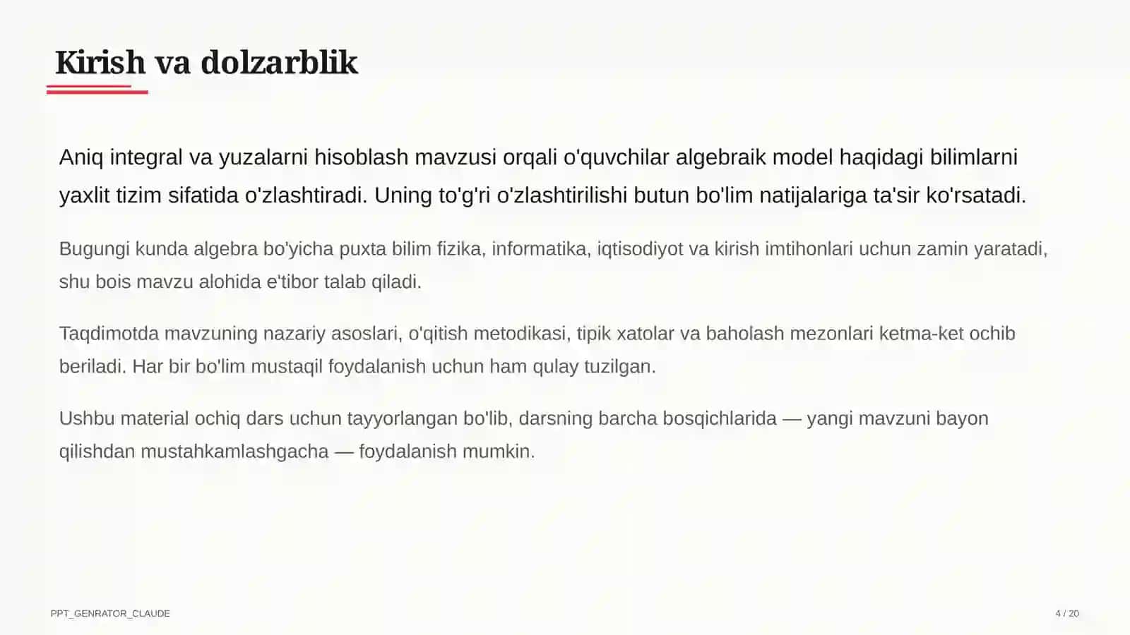 Aniq integral va yuzalarni hisoblash (11-sinf) 4