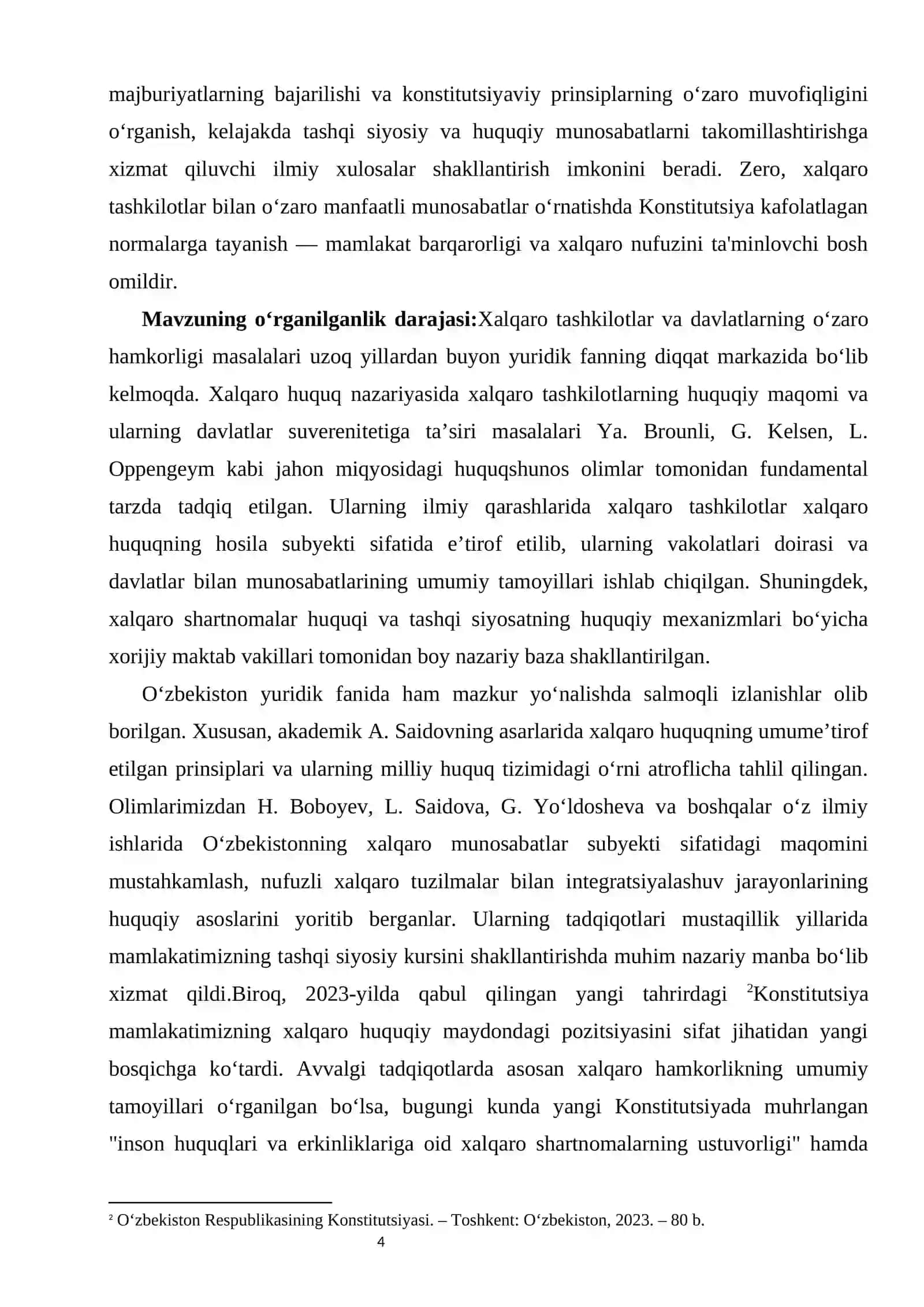 Xalqaro tashkilotlar bilan hamkorlikning konstitutsiyaviy asoslari kurs ishi 4