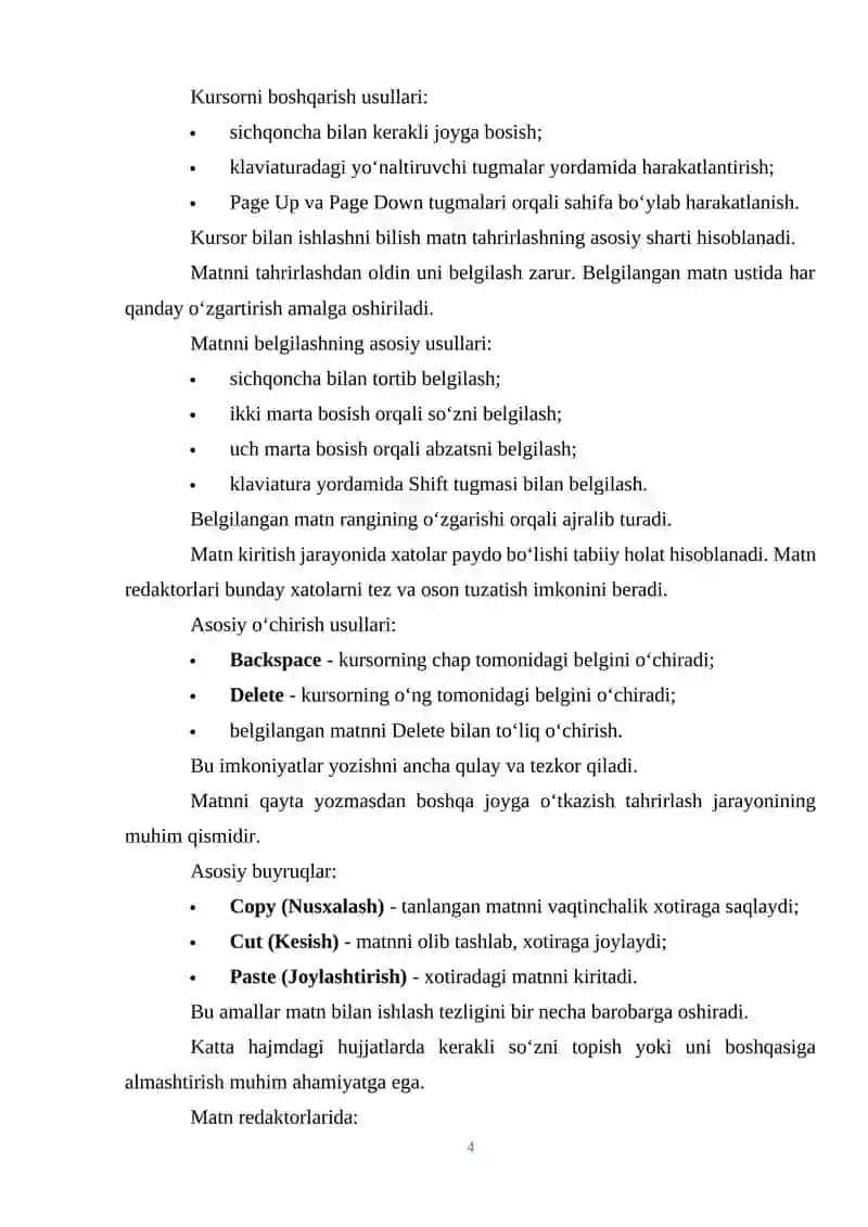 Matn redaktorlari bilan ishlash 4