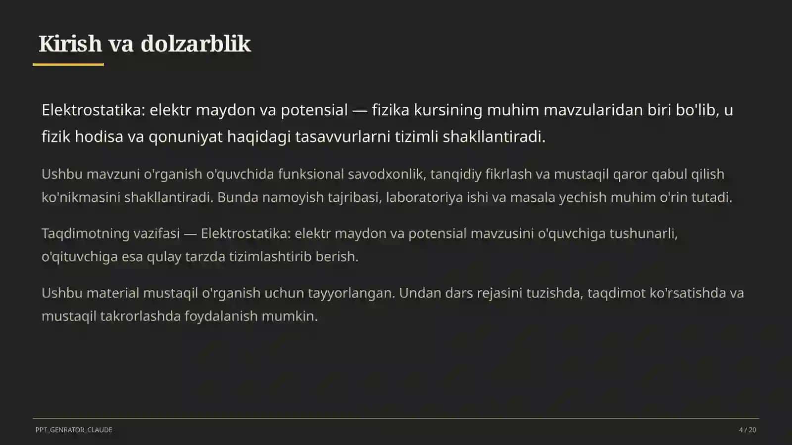 Elektrostatika: elektr maydon va potensial (10-sinf) 4