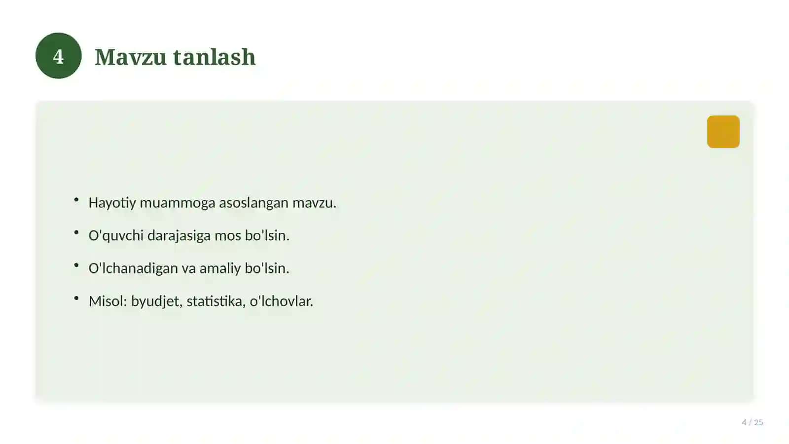 Matematika fanidan 10-sinf loyiha ishi 4