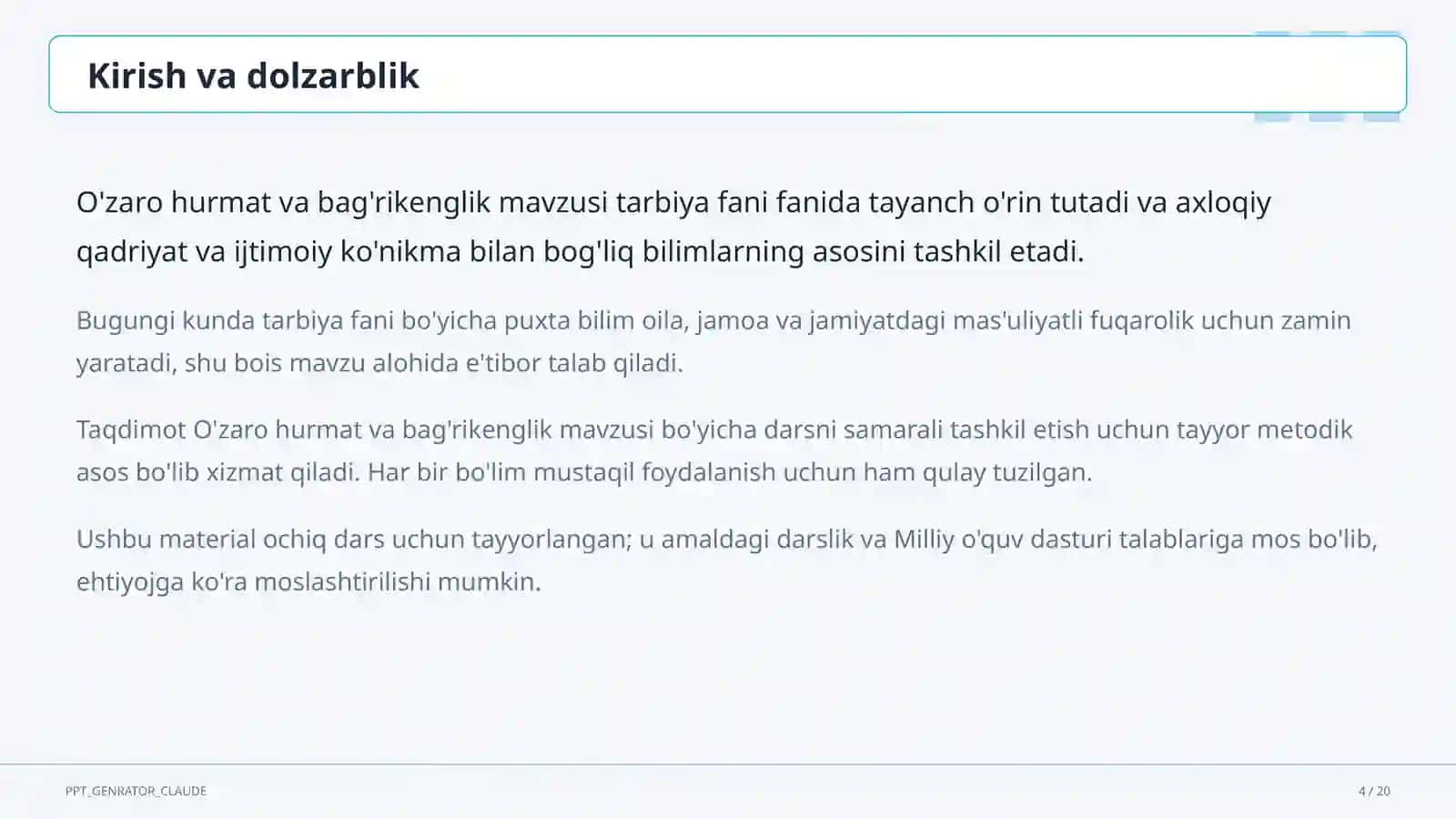 O'zaro hurmat va bag'rikenglik (7-sinf) 4