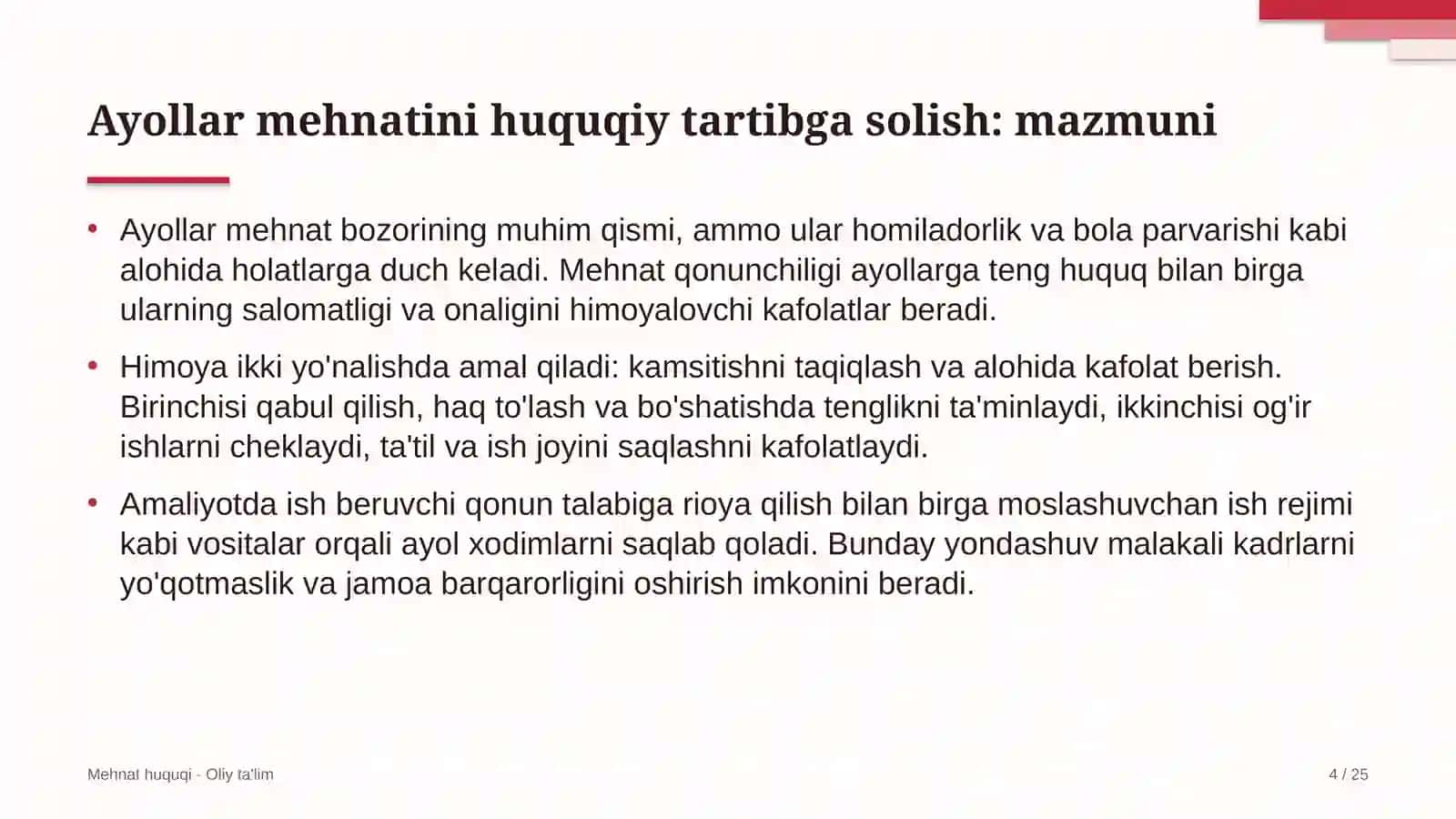 yo'l qurilishida ayollar mehnatini huquqiy tartibga solish 1023 4