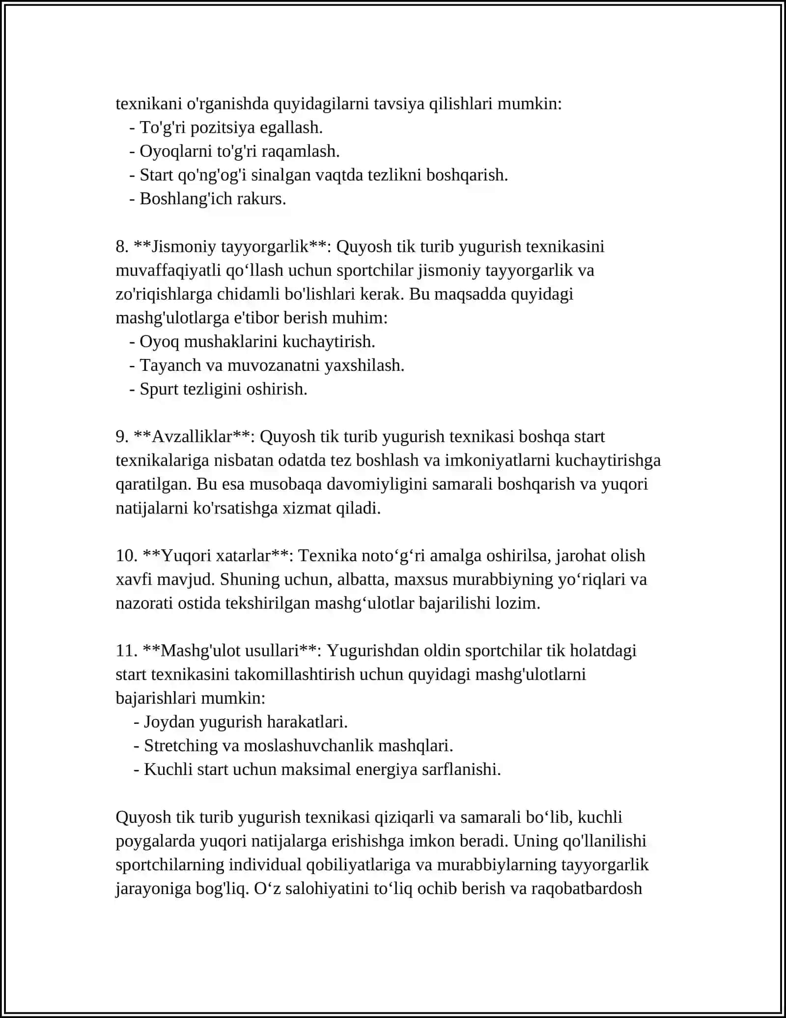 YENGIL ATLETIKA. QISQA MASOFAGA YUGURISH 4